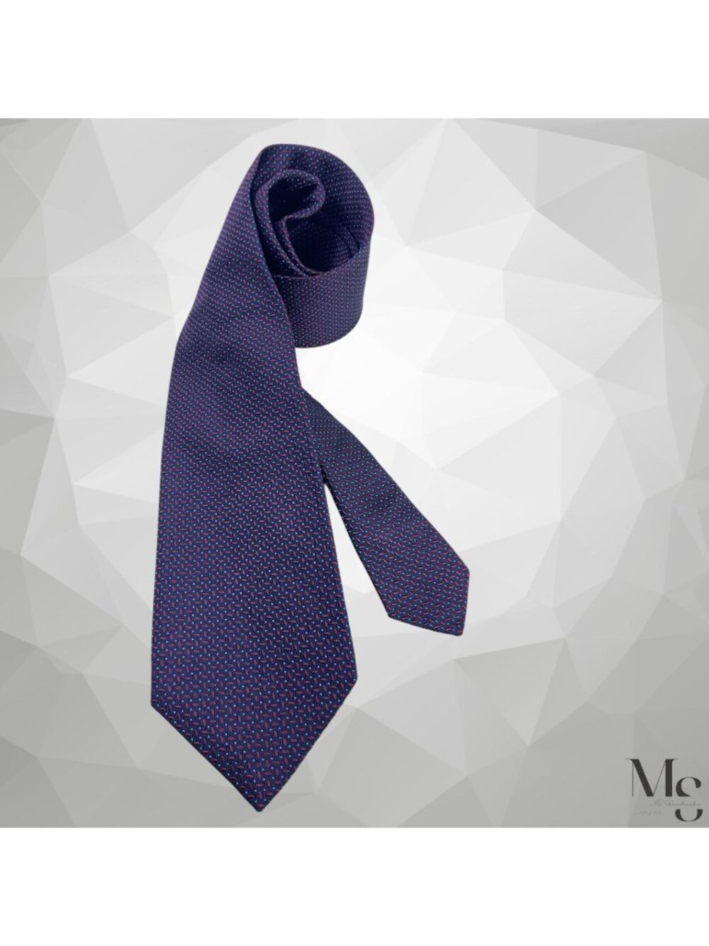 Seaward & Stearn VII 7-Fold English Silk Tie Navy Burgundy Blue Neat Dot EUC